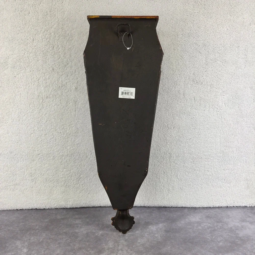 Large Ornate Wall Pocket Vase Burnt Orange Gold Trim Mediterranean Style 4632-L